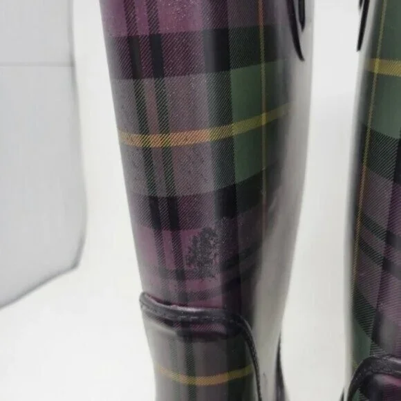 L.L. Bean | Womens Wellies Rain Boots Plaid Purple Green - Picture 12 of 14